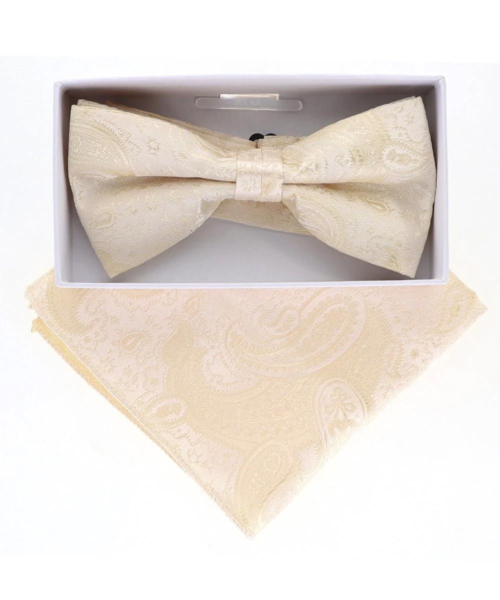 Vittorio Farina Men's Metallic Design Bow Tie &amp; Pocket Square in Gift Box - bhm - 071 - Classy Cufflinks