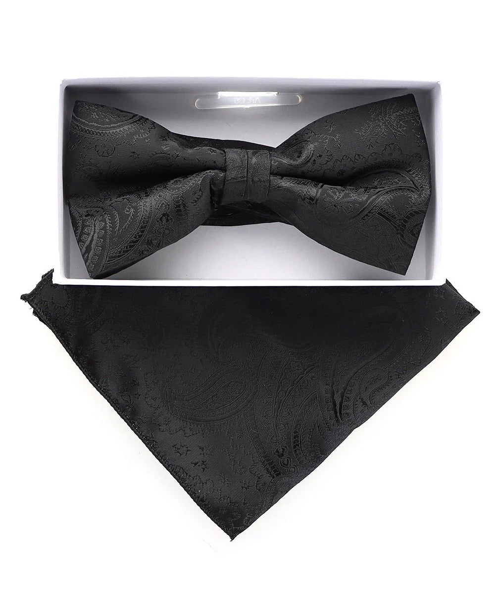 Vittorio Farina Men's Metallic Design Bow Tie &amp; Pocket Square in Gift Box - bhm - 072 - Classy Cufflinks