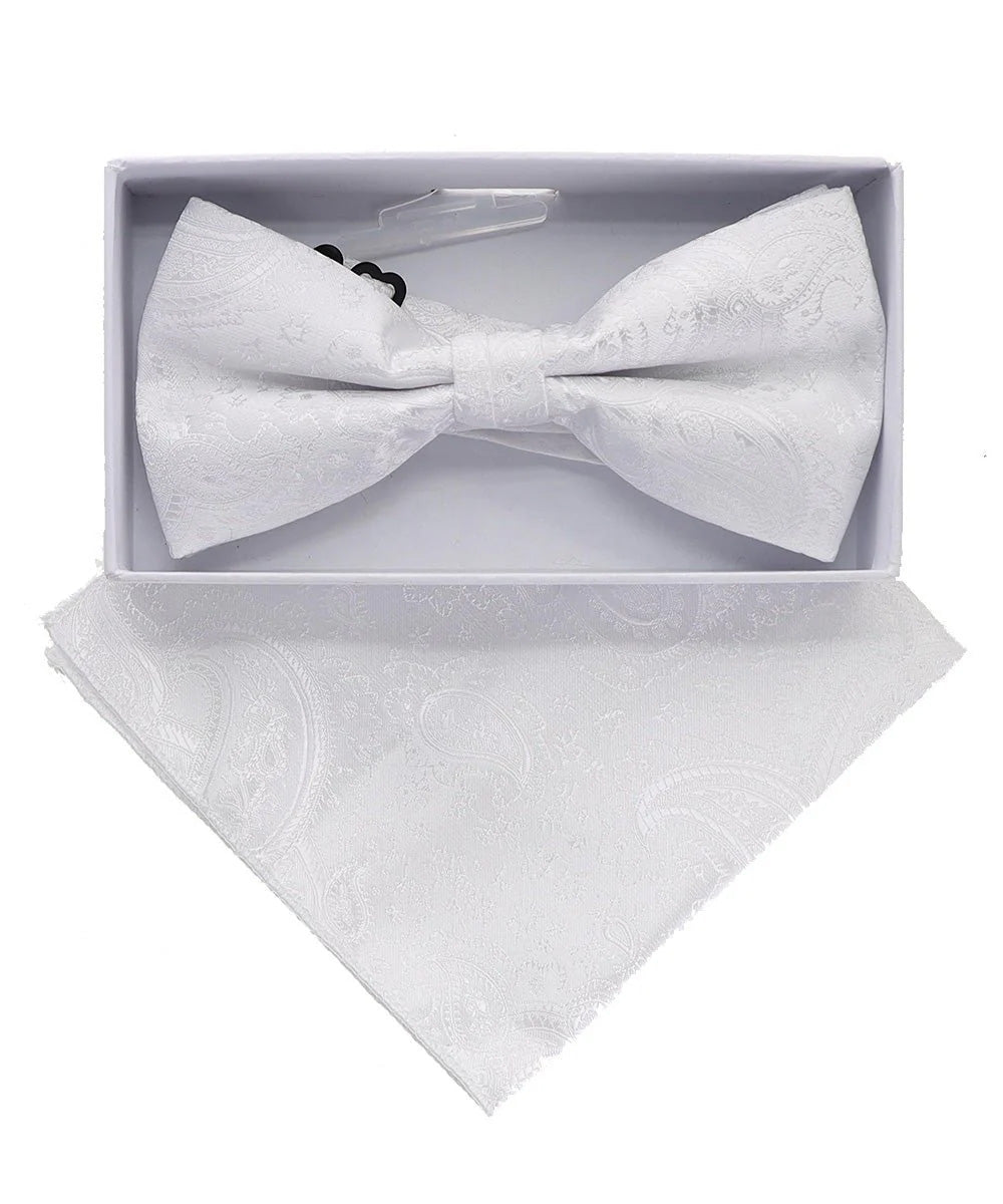 Vittorio Farina Men's Metallic Design Bow Tie &amp; Pocket Square in Gift Box - bhm - 074 - Classy Cufflinks
