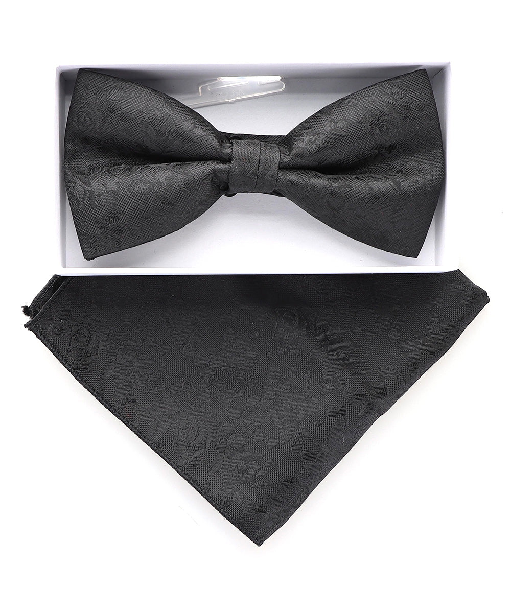 Vittorio Farina Men's Metallic Design Bow Tie & Pocket Square in Gift Box - bhm - 077 - Classy Cufflinks