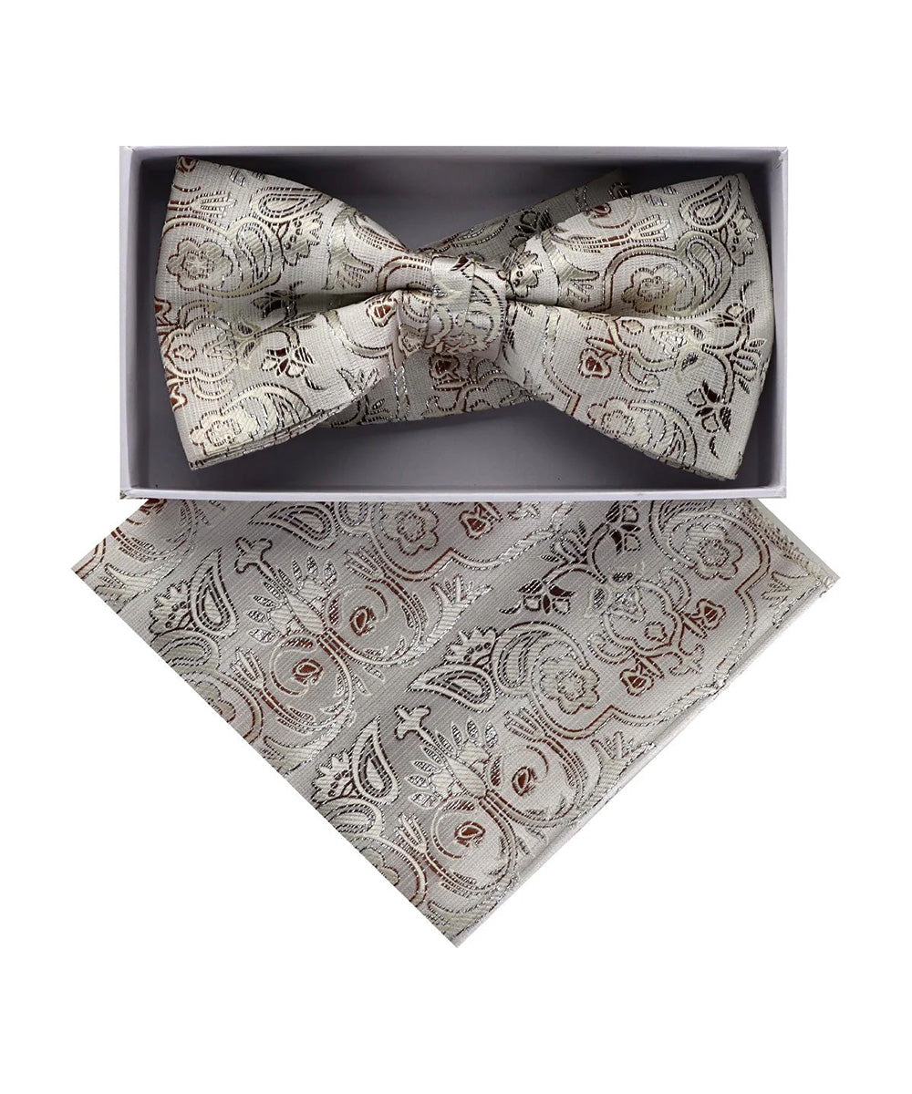 Vittorio Farina Men's Metallic Design Bow Tie &amp; Pocket Square in Gift Box