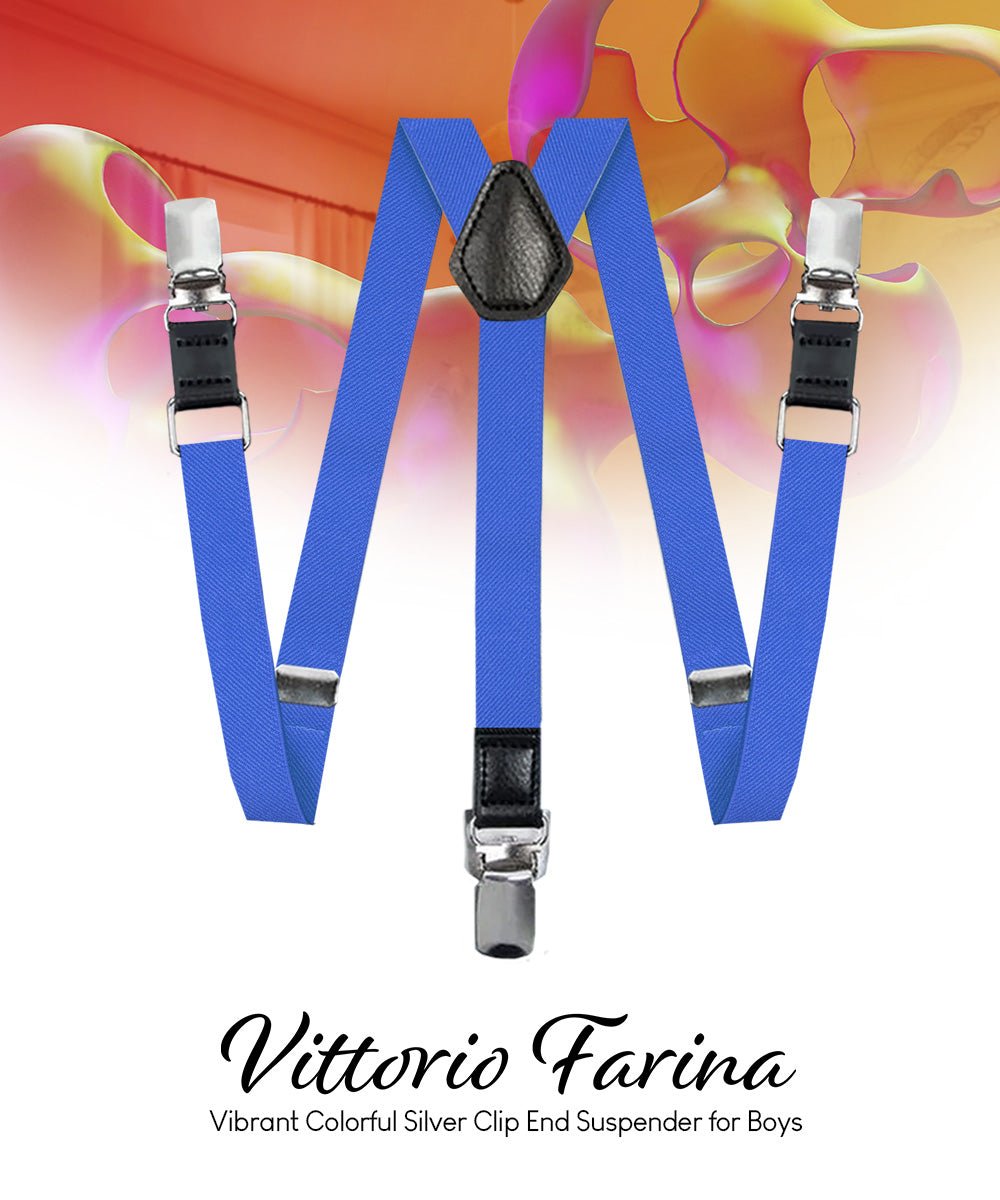 Vittorio Farina Boy's Clip End Suspender with Silver Hardware in Gift Box: 70% Polyester &amp; 30% - boys - suspender - royal - Classy Cufflinks
