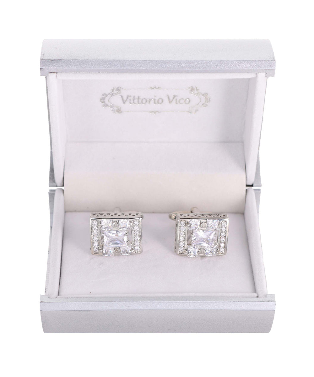 Vittorio Vico Silver Iced Wedding Cufflinks in Gift Box: CL105x Series