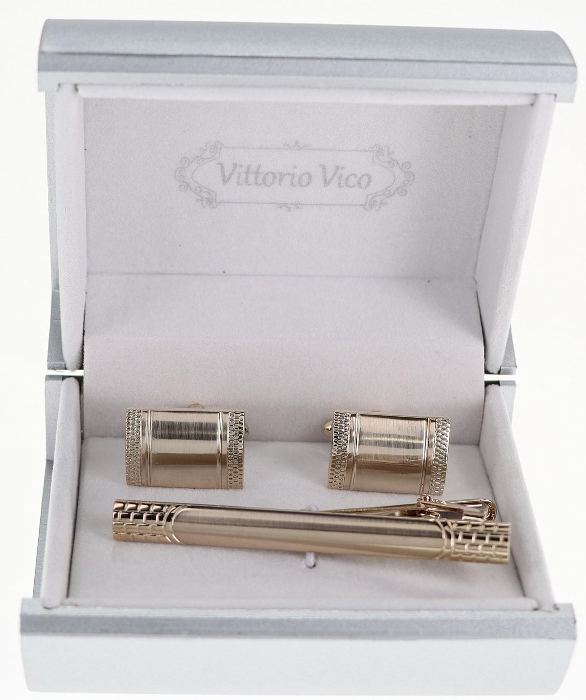 Vittorio Vico Plain Gold Cufflink &amp; Tie Bar Set in Gift Box - CLTB-502 - Classy Cufflinks