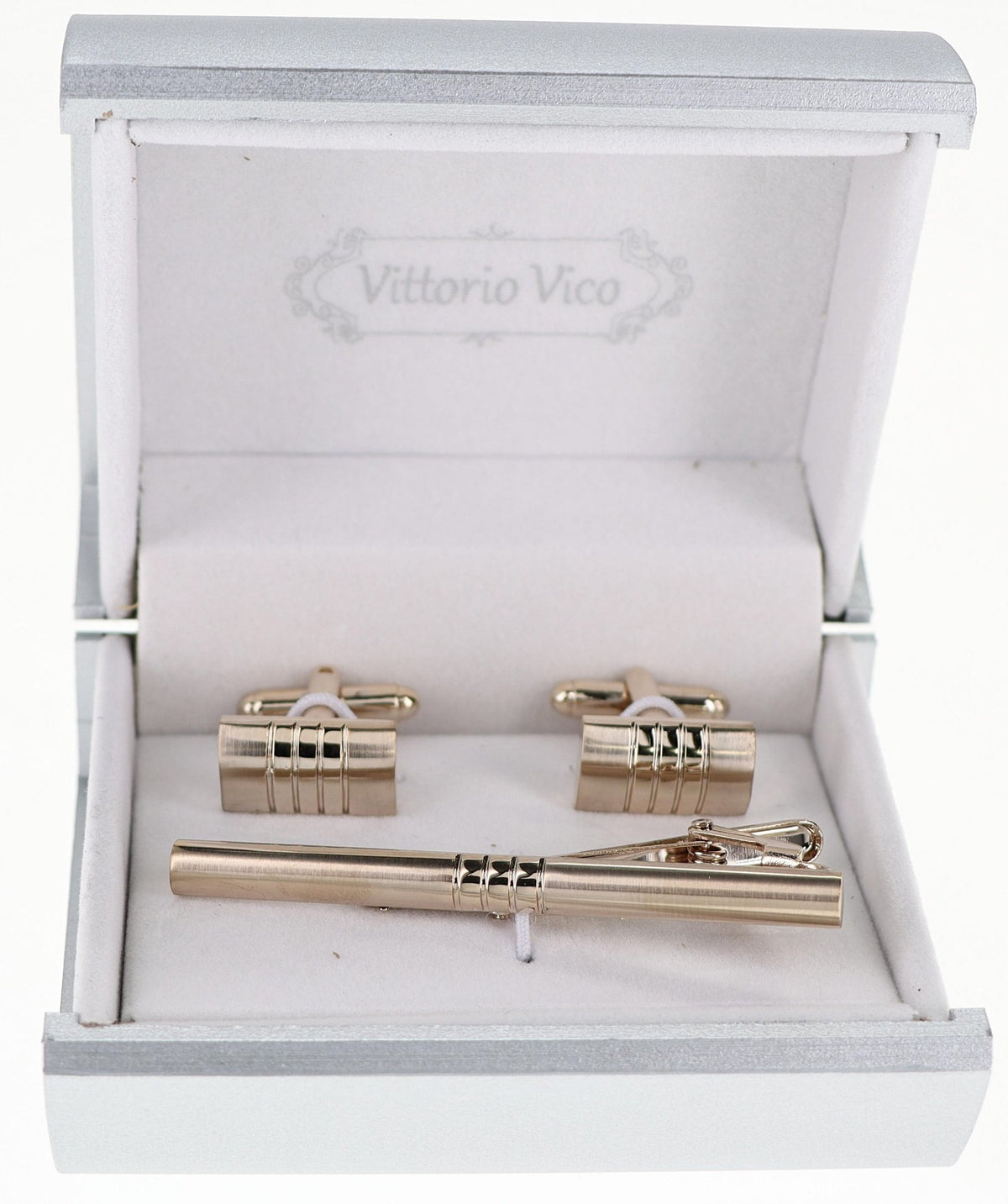 Vittorio Vico Plain Gold Cufflink &amp; Tie Bar Set in Gift Box - CLTB-508 - Classy Cufflinks