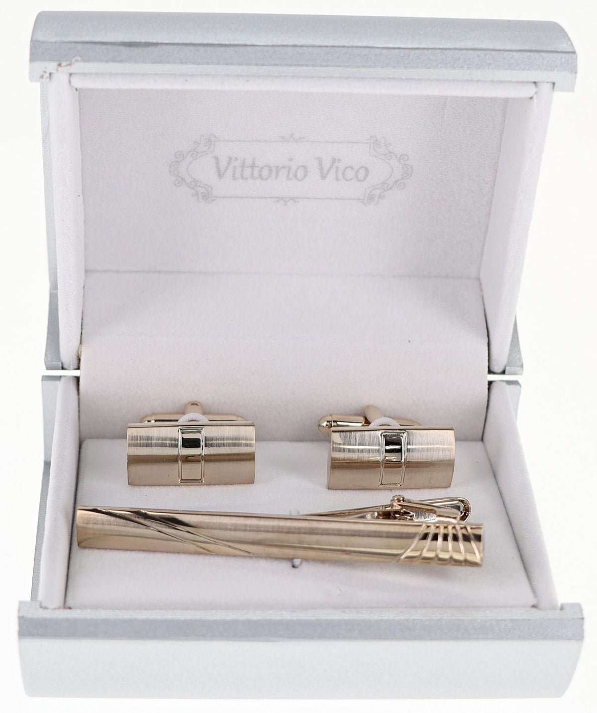 Vittorio Vico Plain Gold Cufflink &amp; Tie Bar Set in Gift Box - CLTB-524 - Classy Cufflinks