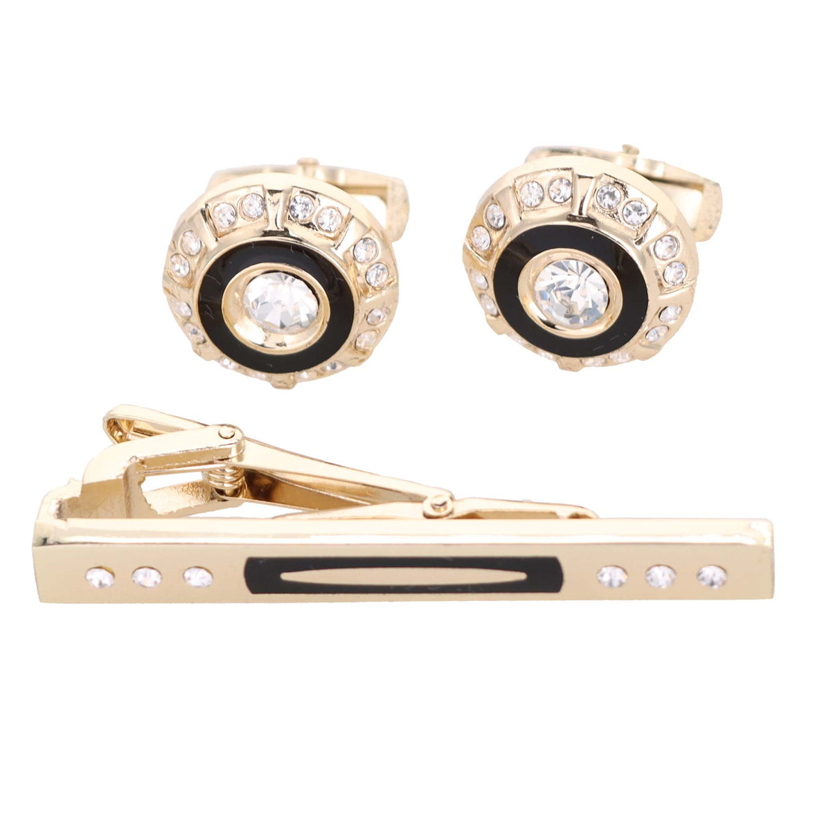 Vittorio Vico Gold Rhinestone Cufflinks &amp; Tie Bar Set - CR-035 - Classy Cufflinks