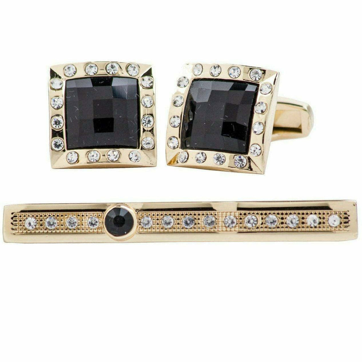 Vittorio Vico Gold Rhinestone Cufflinks &amp; Tie Bar Set - CR-037 - Classy Cufflinks