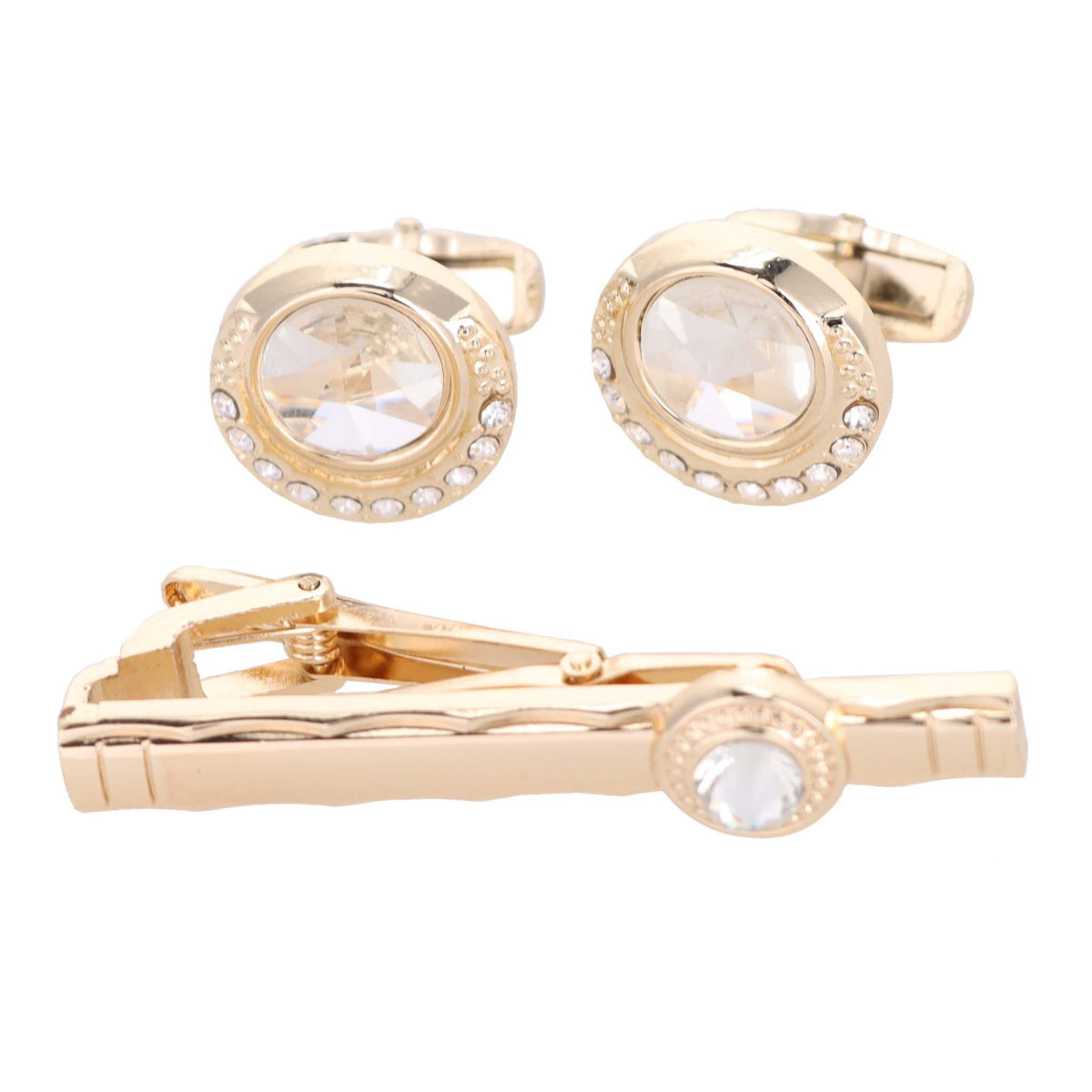 Vittorio Vico Gold Rhinestone Cufflinks &amp; Tie Bar Set - CR-042 - Classy Cufflinks