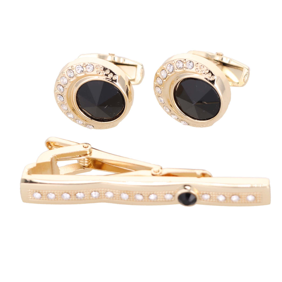 Vittorio Vico Gold Rhinestone Cufflinks &amp; Tie Bar Set - CR-044 - Classy Cufflinks