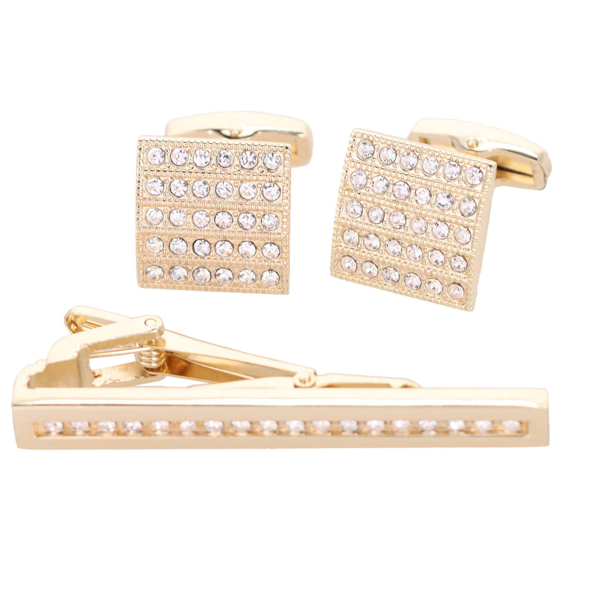 Vittorio Vico Gold Rhinestone Cufflinks &amp; Tie Bar Set - CR-050 - Classy Cufflinks