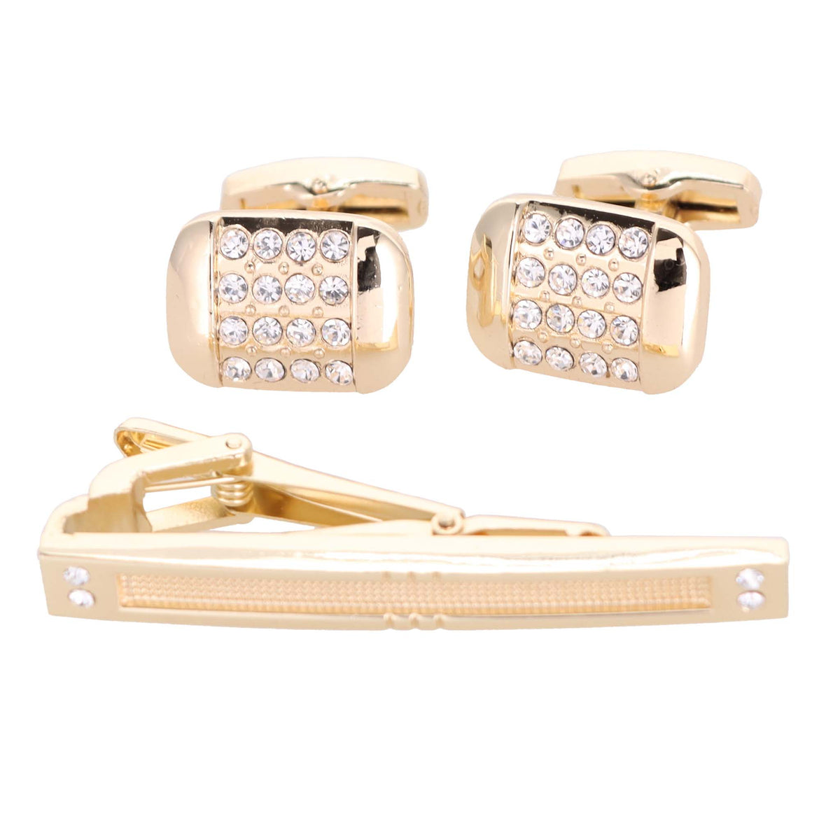 Vittorio Vico Gold Rhinestone Cufflinks &amp; Tie Bar Set - CR-053 - Classy Cufflinks