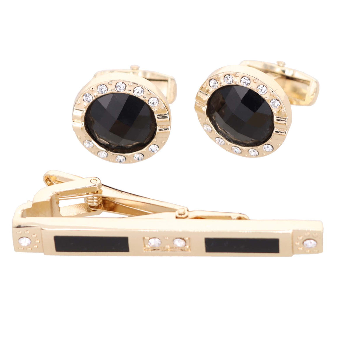 Vittorio Vico Gold Rhinestone Cufflinks &amp; Tie Bar Set - CR-056 - Classy Cufflinks