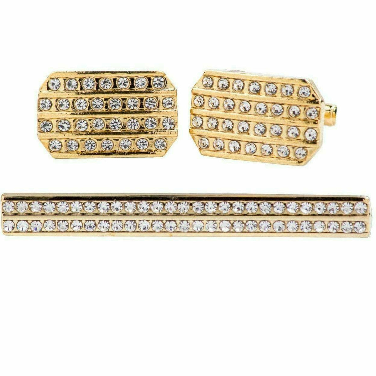 Vittorio Vico Gold Rhinestone Cufflinks &amp; Tie Bar Set - CR-059 - Classy Cufflinks