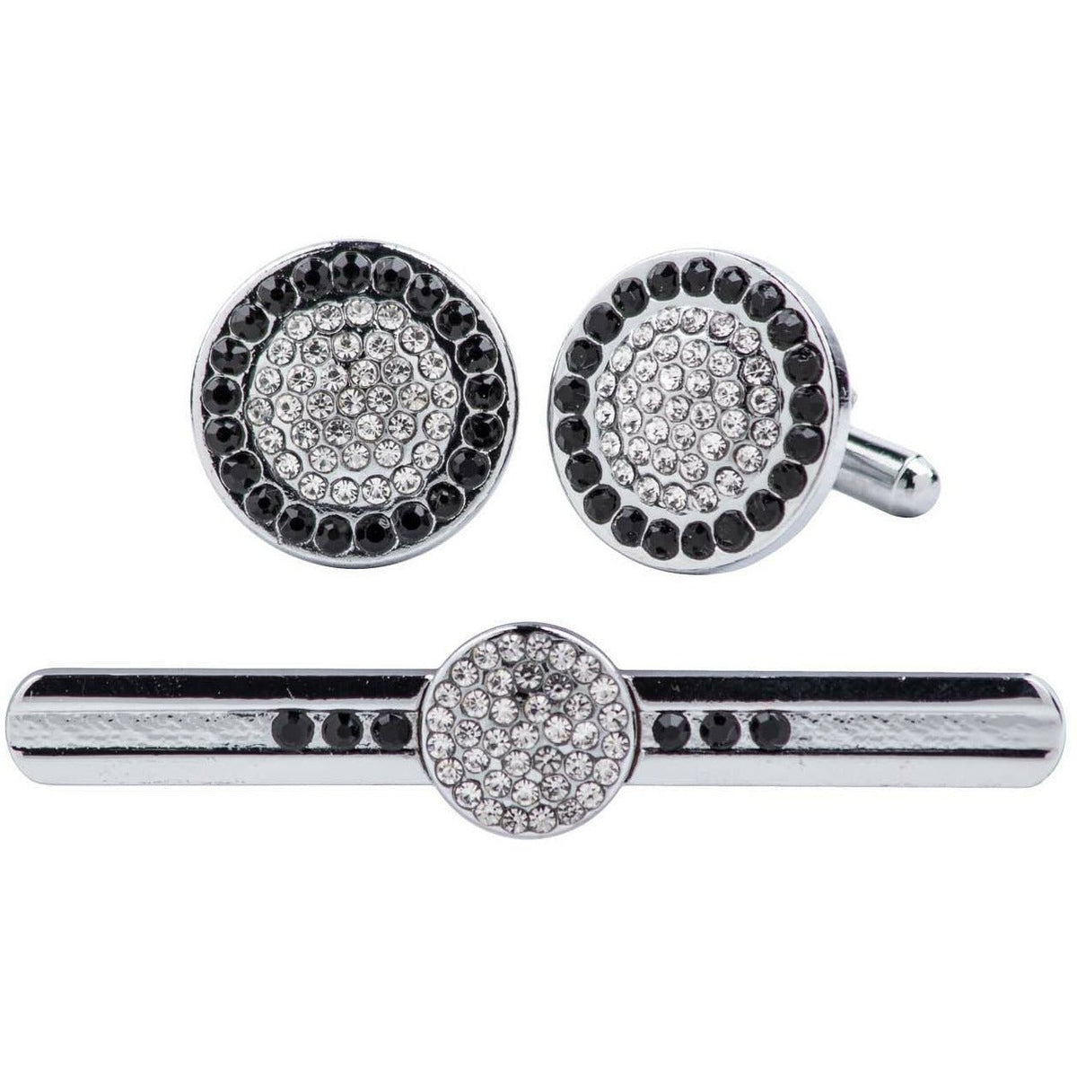 Vittorio Vico Silver Rhinestone Cufflinks &amp; Tie Bar Set - CR-061 - Classy Cufflinks