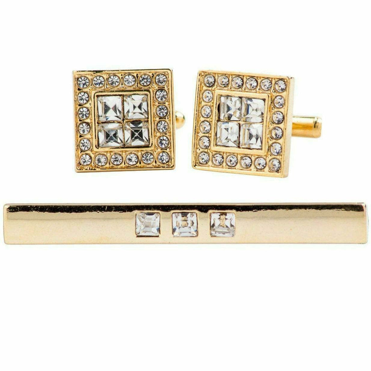 Vittorio Vico Gold Rhinestone Cufflinks &amp; Tie Bar Set - CR-062 - Classy Cufflinks