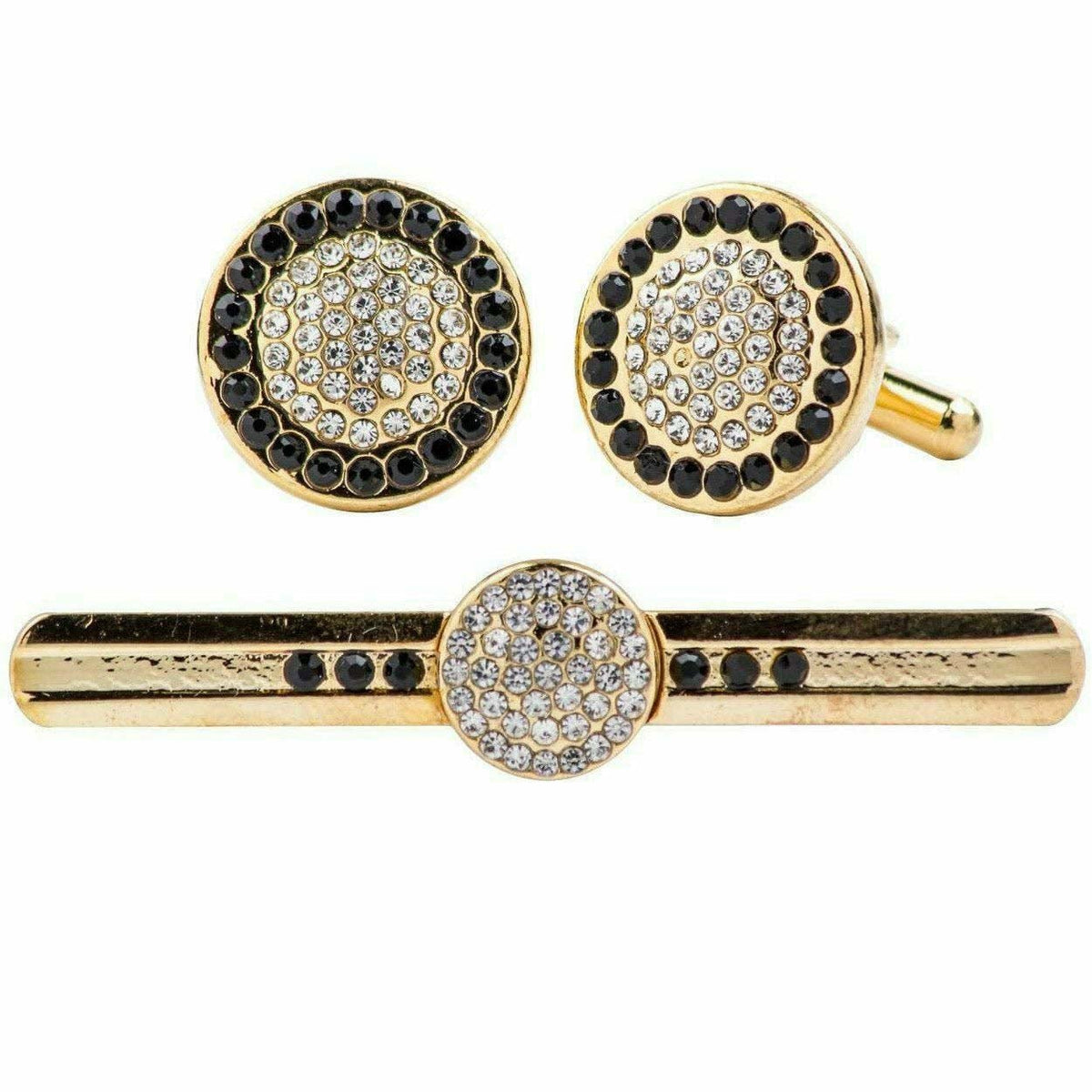 Vittorio Vico Gold Rhinestone Cufflinks &amp; Tie Bar Set - CR-067 - Classy Cufflinks
