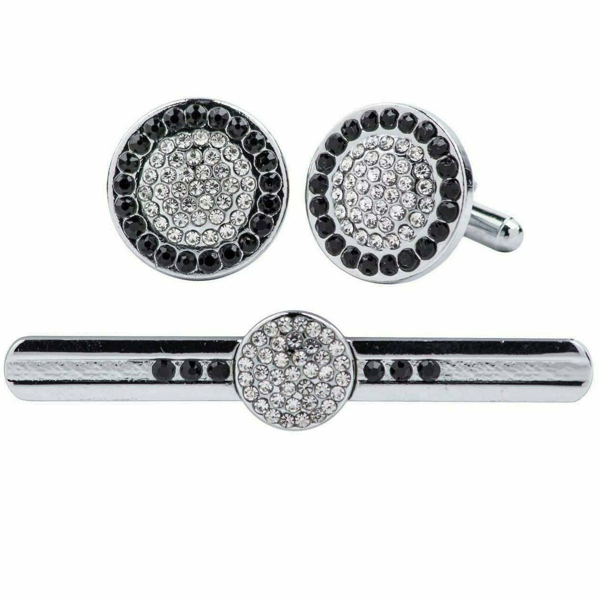 Vittorio Vico Silver Rhinestone Cufflinks &amp; Tie Bar Set - CR-068 - Classy Cufflinks