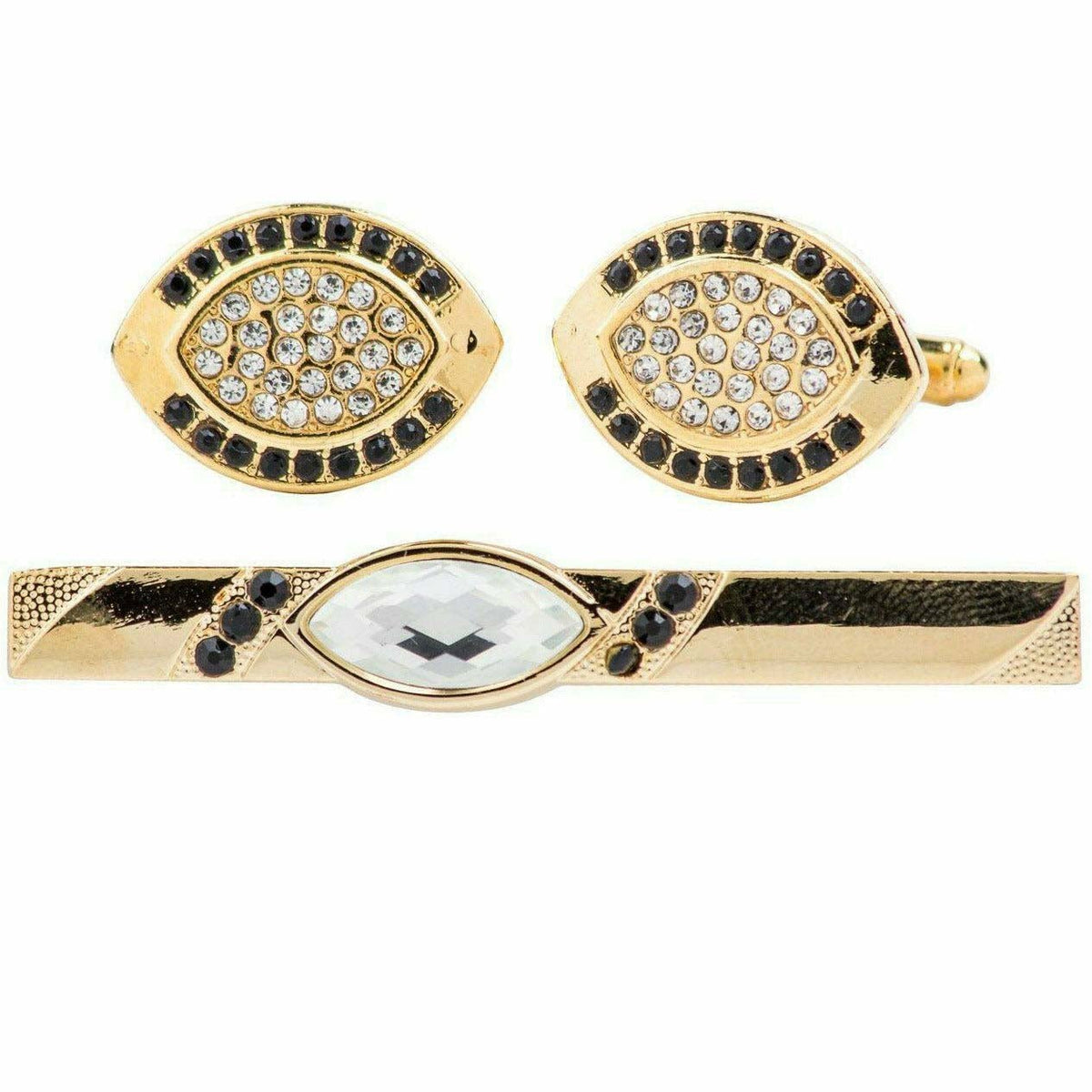 Vittorio Vico Gold Rhinestone Cufflinks &amp; Tie Bar Set - CR-069 - Classy Cufflinks