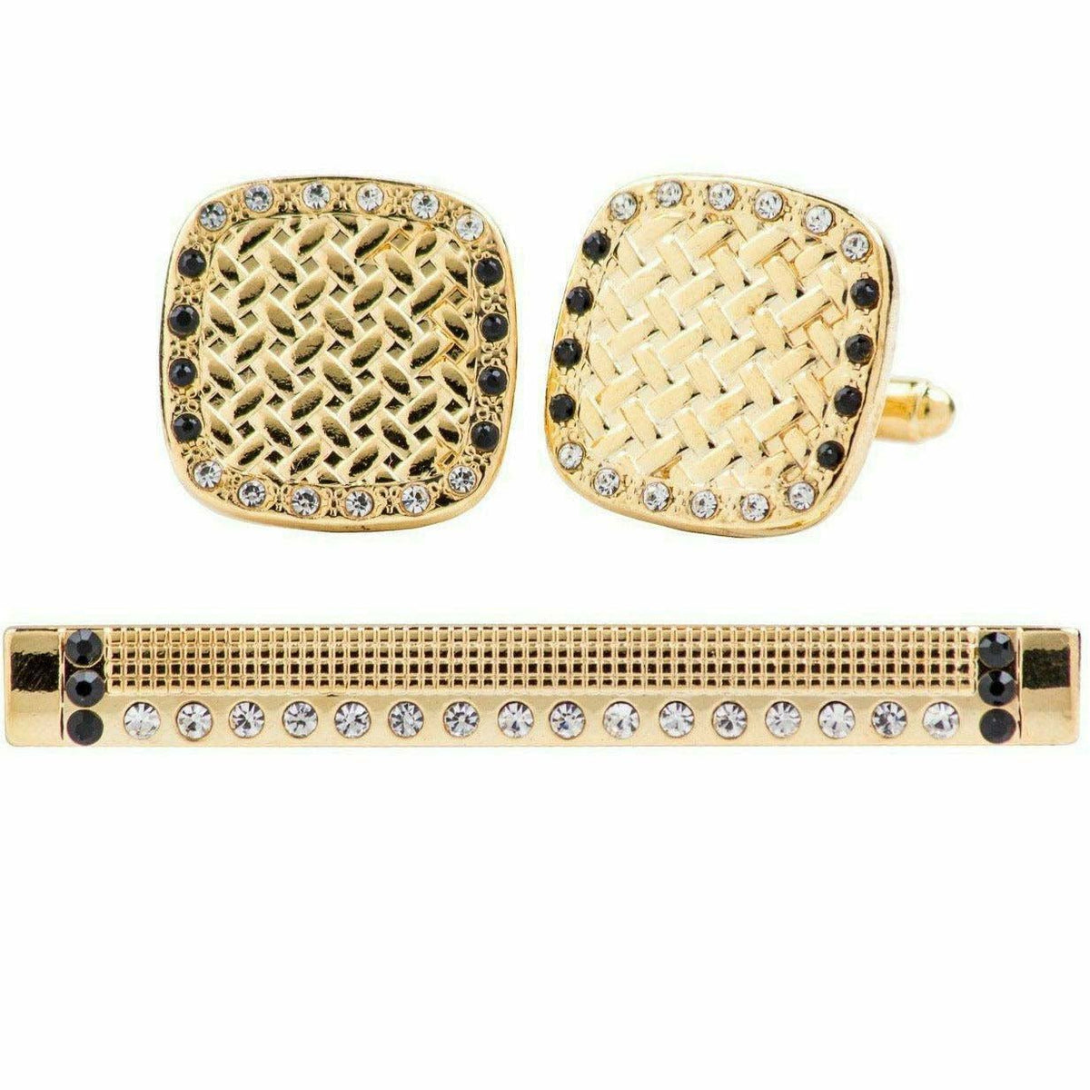 Vittorio Vico Gold Rhinestone Cufflinks &amp; Tie Bar Set - CR-072 - Classy Cufflinks
