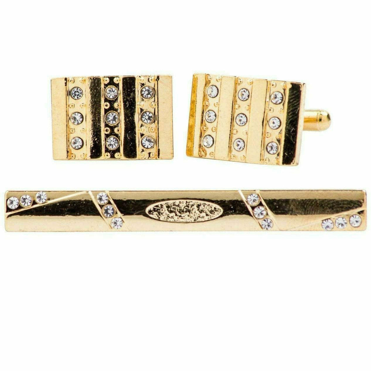 Vittorio Vico Gold Rhinestone Cufflinks &amp; Tie Bar Set - CR-073 - Classy Cufflinks