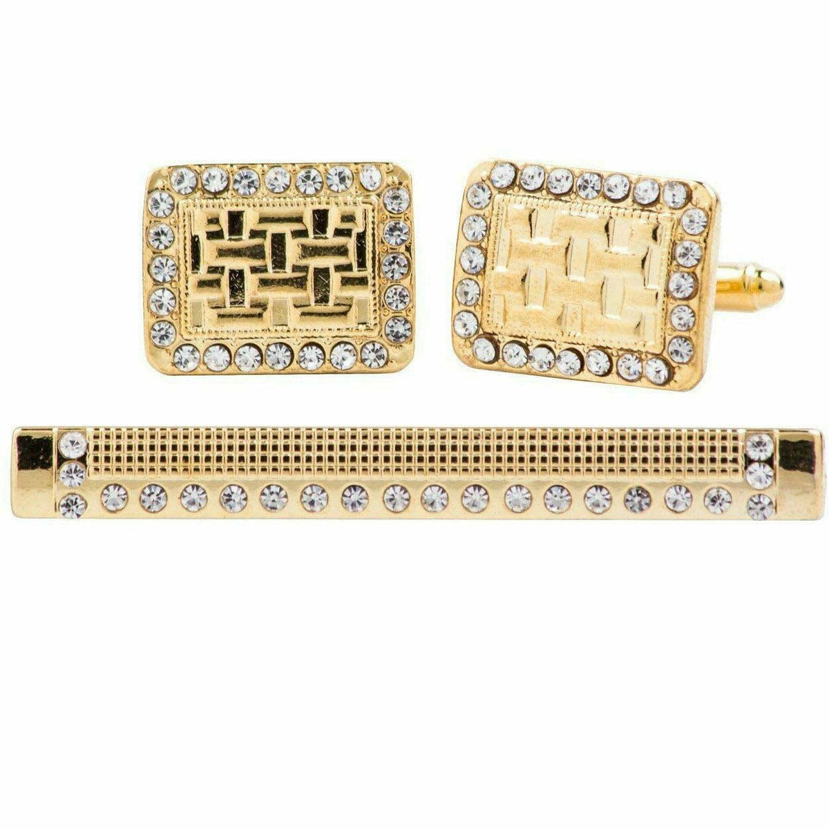 Vittorio Vico Gold Rhinestone Cufflinks &amp; Tie Bar Set - CR-075 - Classy Cufflinks