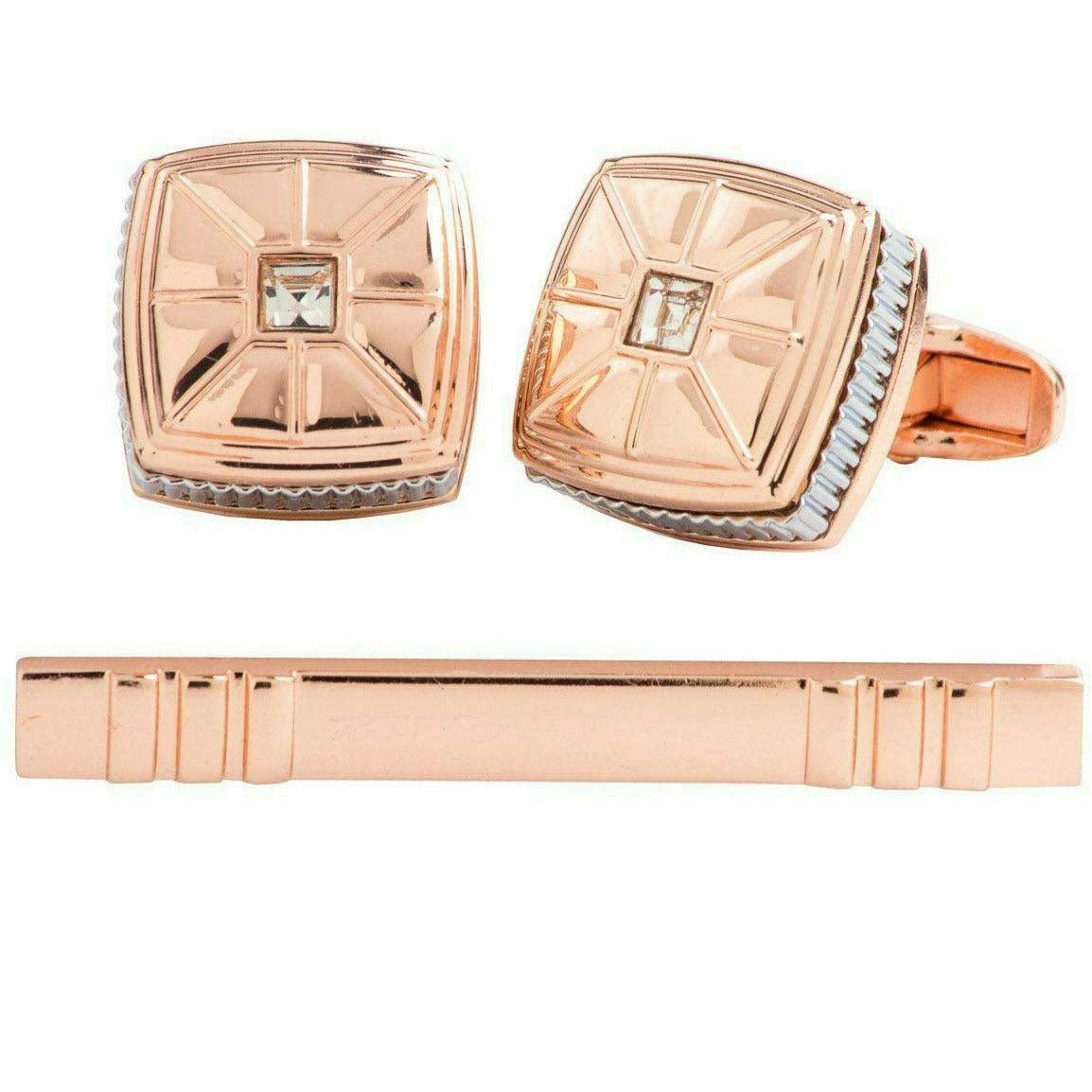 Vittorio Vico Gold Rhinestone Cufflinks &amp; Tie Bar Set - CR-079 - Classy Cufflinks