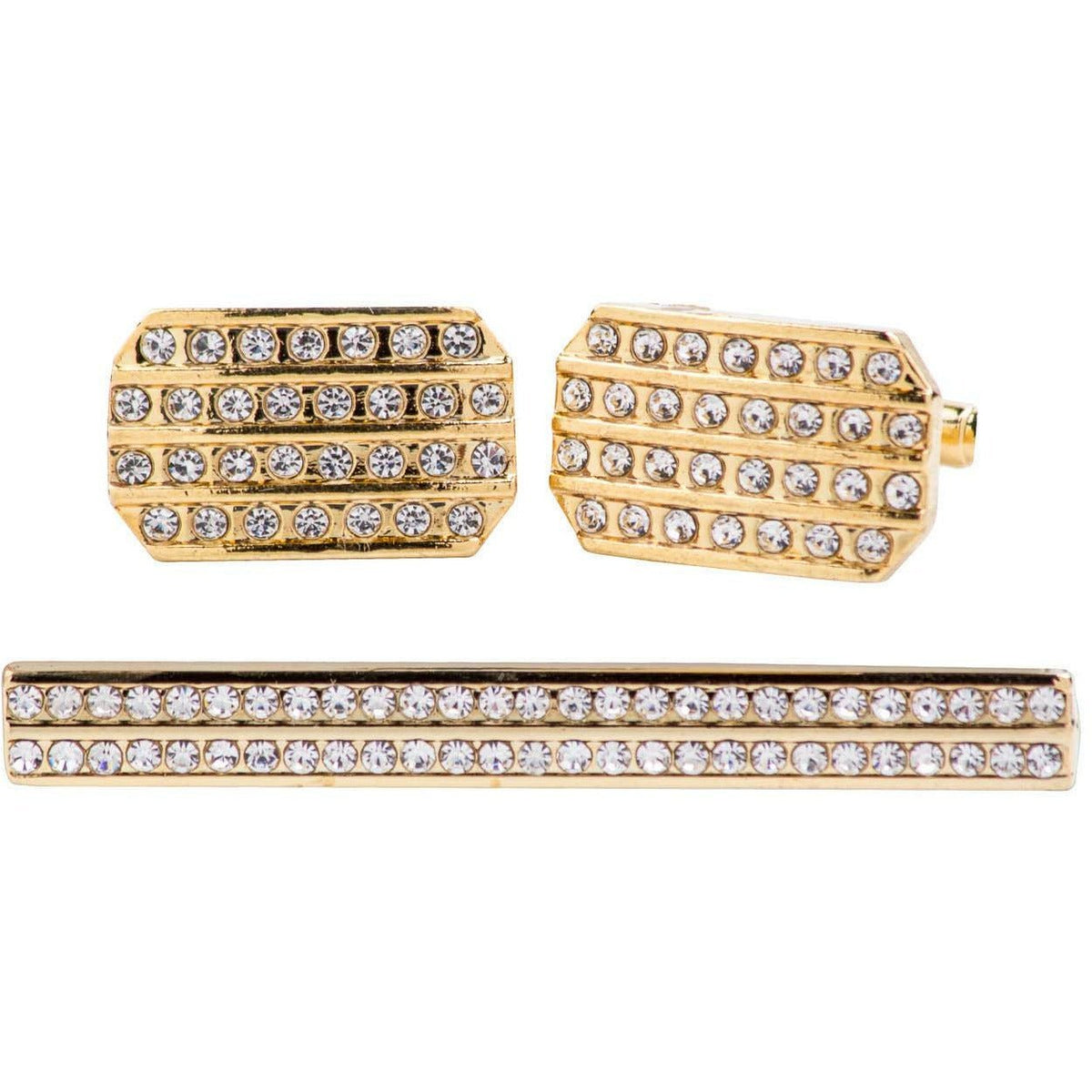 Vittorio Vico Gold Rhinestone Cufflinks &amp; Tie Bar Set - CR-079 - Classy Cufflinks
