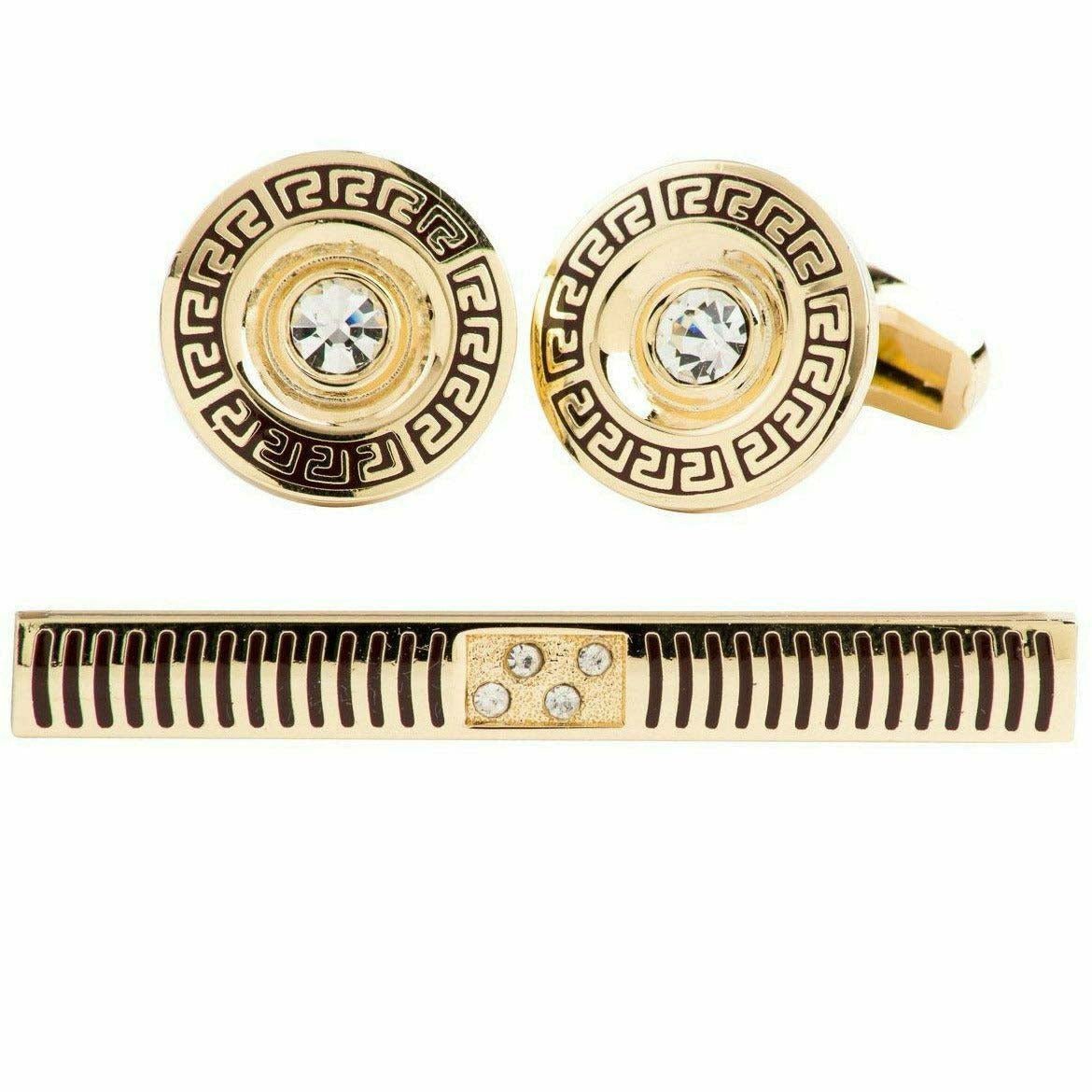 Vittorio Vico Gold Rhinestone Cufflinks &amp; Tie Bar Set - CR-080 - Classy Cufflinks