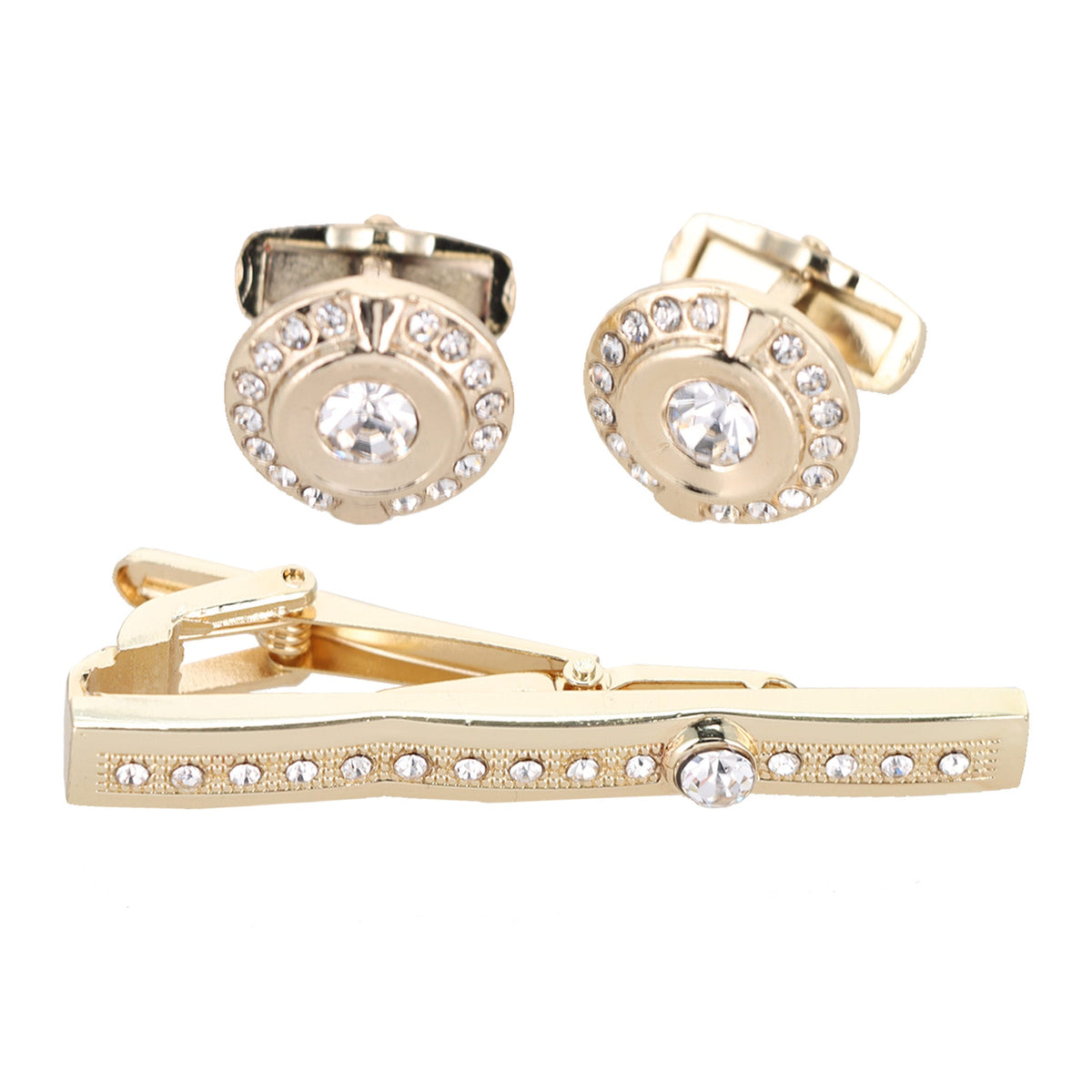 Vittorio Vico Gold Rhinestone Cufflinks &amp; Tie Bar Set - CR-083-G - Classy Cufflinks