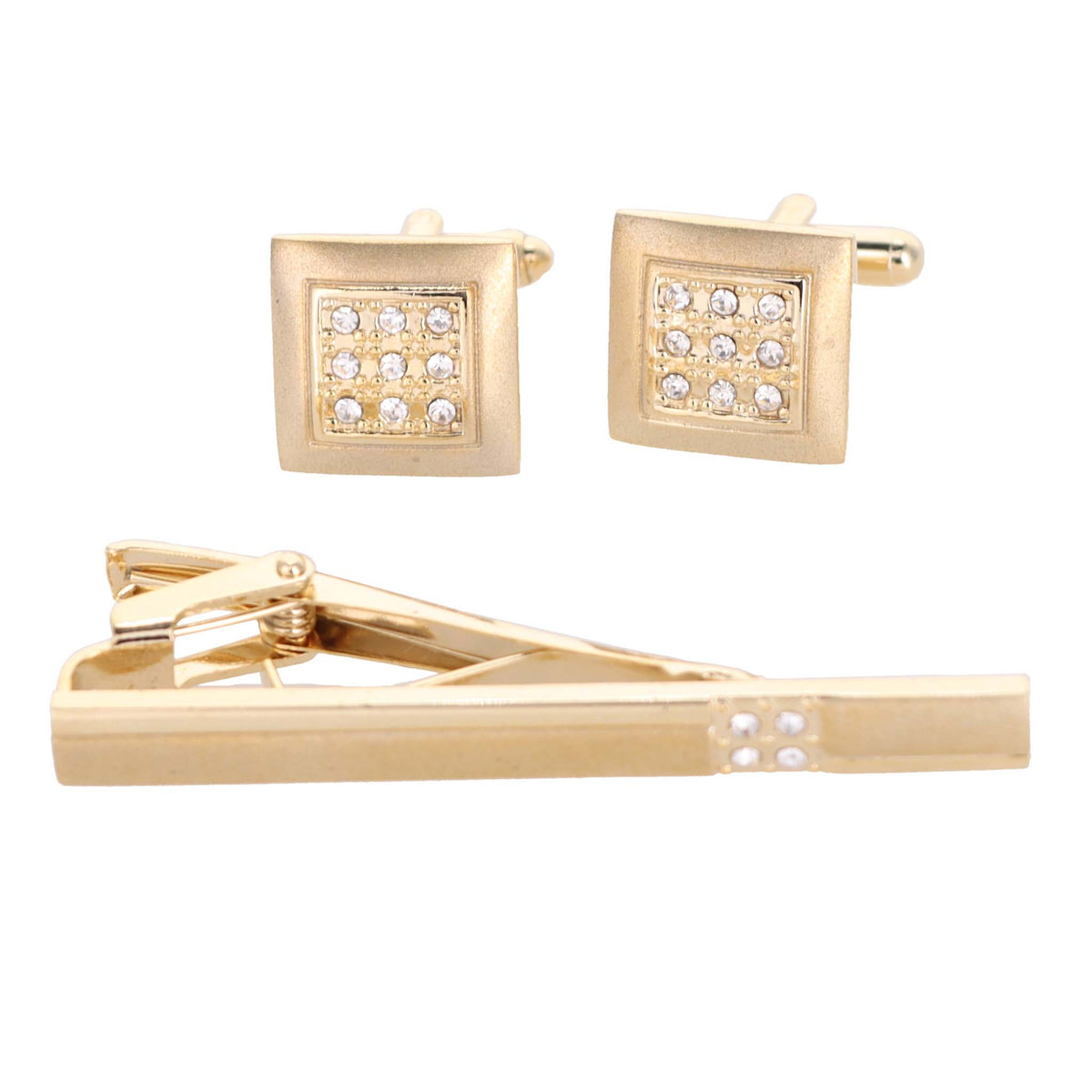 Vittorio Vico Gold Rhinestone Cufflinks &amp; Tie Bar Set - CR-086 - Classy Cufflinks