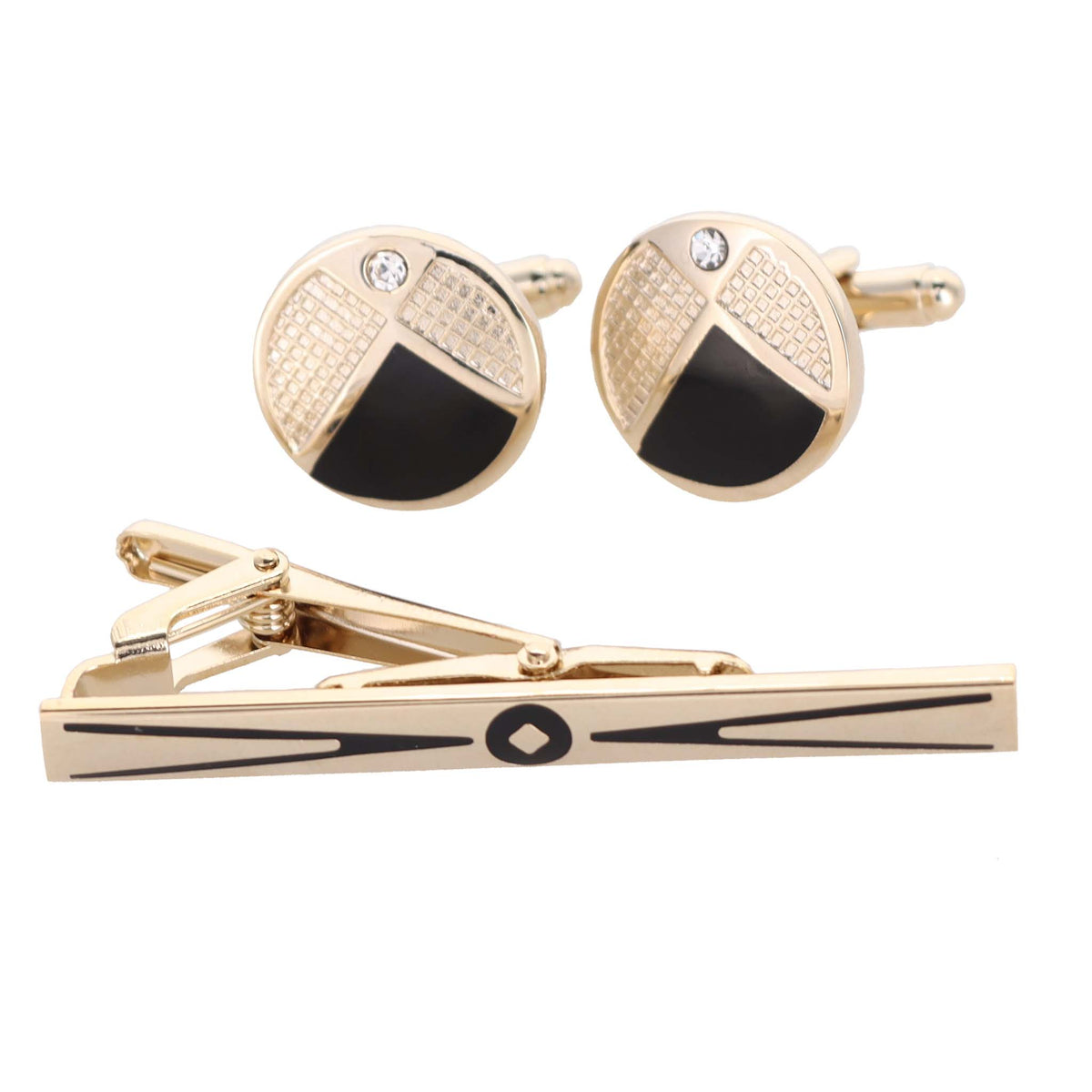 Vittorio Vico Gold Rhinestone Cufflinks &amp; Tie Bar Set - CR-087 - Classy Cufflinks
