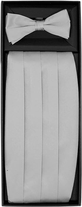 Vittorio Farina Gift Box (Cummerbund & Bow Tie Set) - cummerbund-silver - Classy Cufflinks