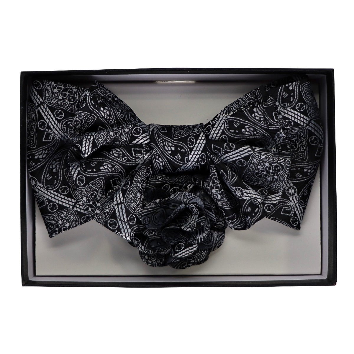 Vittorio Farina Men's Design XL Bow Tie, Pocket Square and Flower Lapel Pin in Gift Box - GB - XLBHL_2128 - Classy Cufflinks