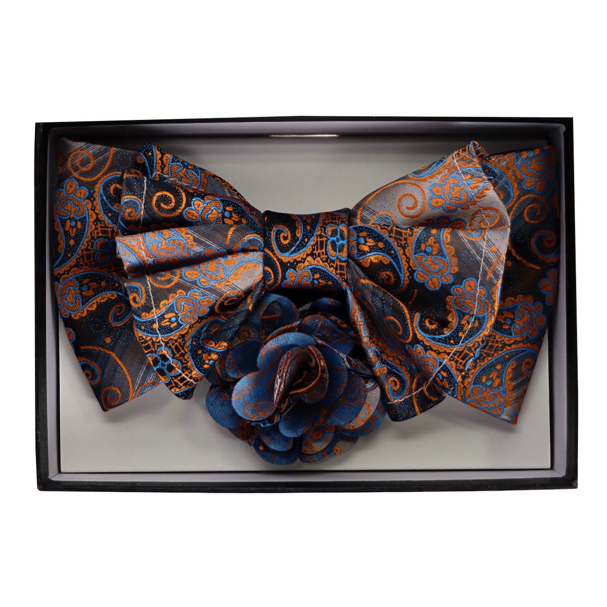 Vittorio Farina Men's Design XL Bow Tie, Pocket Square and Flower Lapel Pin in Gift Box - GB - XLBHL_2130 - Classy Cufflinks