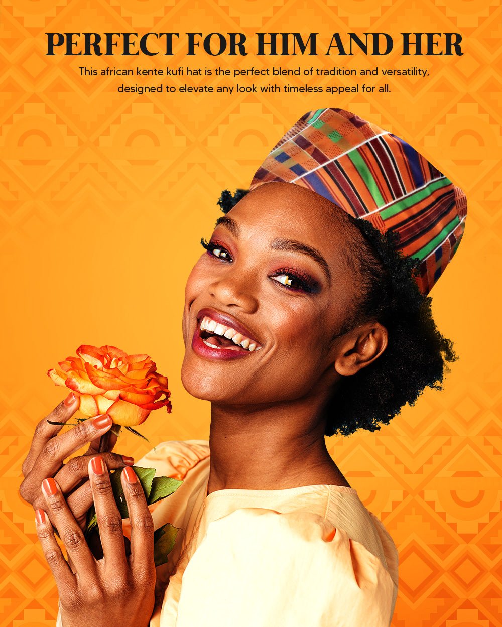 Vittorio Farina Kente Kufi Hat for Men and Women – African Kufi Hat Ideal for Cultural Attire, Outfit &amp; Costume - HAT_Kufi_Kente #1 - Classy Cufflinks