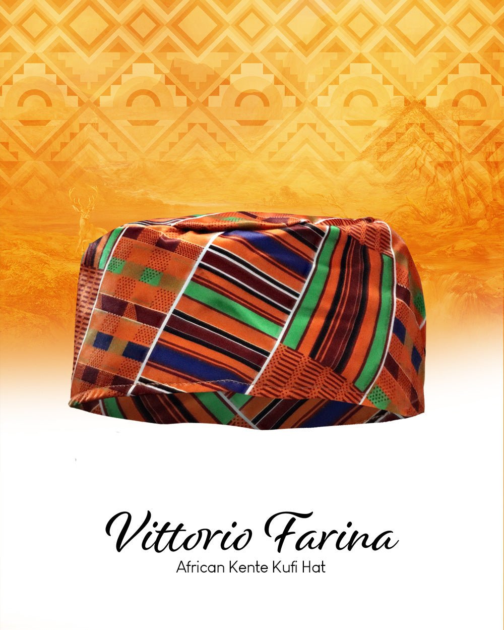 Vittorio Farina Kente Kufi Hat for Men and Women – African Kufi Hat Ideal for Cultural Attire, Outfit &amp; Costume - HAT_Kufi_Kente #1 - Classy Cufflinks