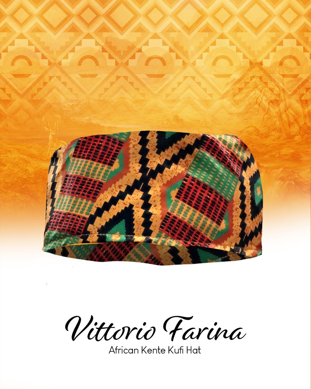 Vittorio Farina Kente Kufi Hat for Men and Women – African Kufi Hat Ideal for Cultural Attire, Outfit &amp; Costume - HAT_Kufi_Kente #2 - Classy Cufflinks