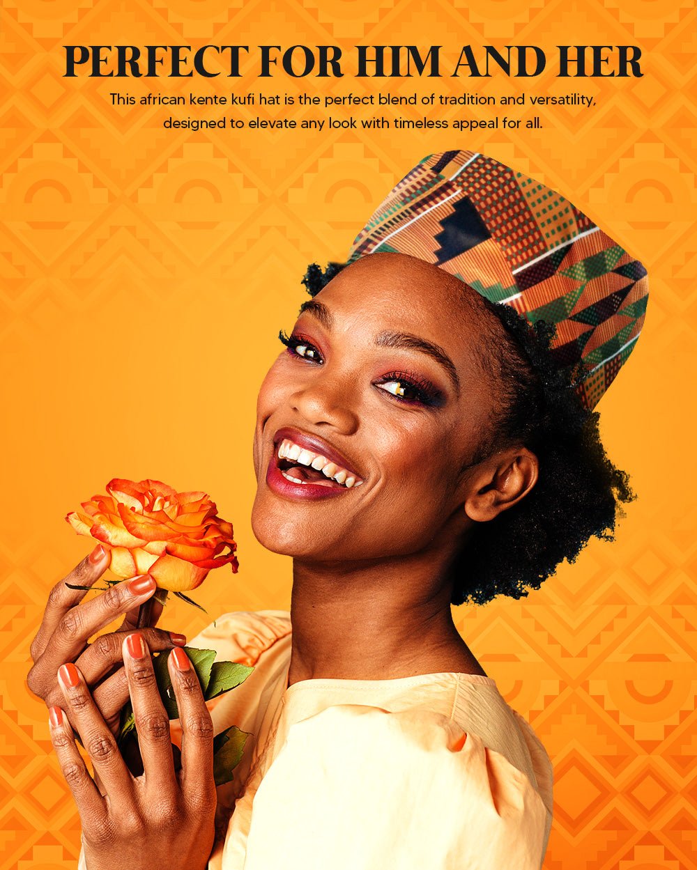 Vittorio Farina Kente Kufi Hat for Men and Women – African Kufi Hat Ideal for Cultural Attire, Outfit &amp; Costume - HAT_Kufi_Kente #3 - Classy Cufflinks