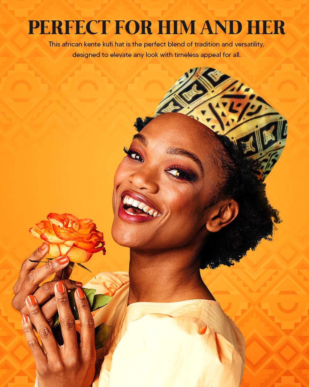 Vittorio Farina Kente Kufi Hat for Men and Women – African Kufi Hat Ideal for Cultural Attire, Outfit &amp; Costume - HAT_Kufi_Kente #4 - Classy Cufflinks