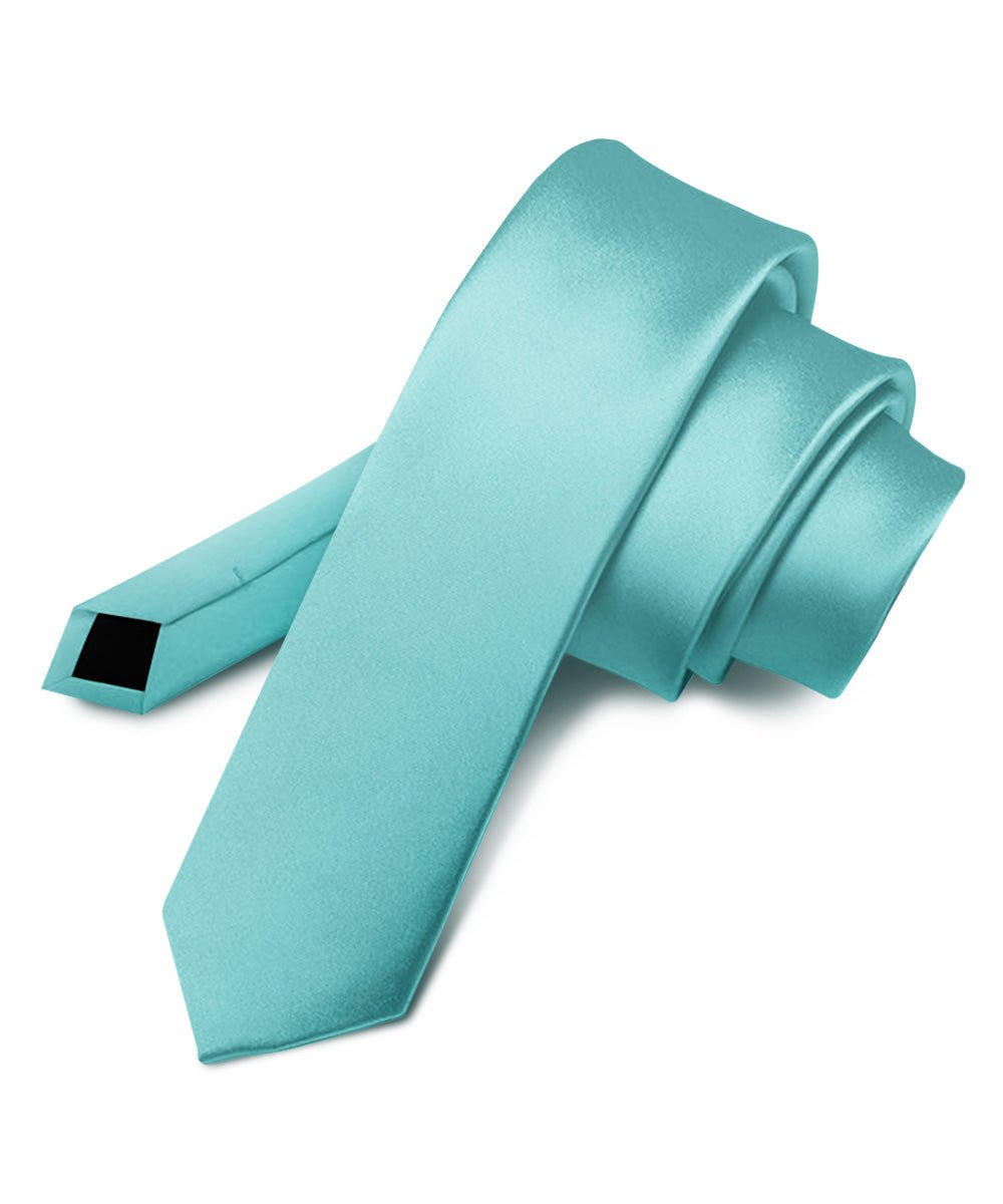 Vittorio Farina Men's Satin Skinny Necktie - N - SKINNY_AQUA - Classy Cufflinks