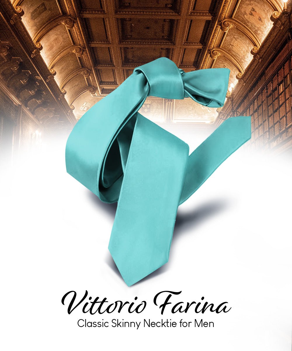 Vittorio Farina Men's Satin Skinny Necktie - N - SKINNY_AQUA - Classy Cufflinks