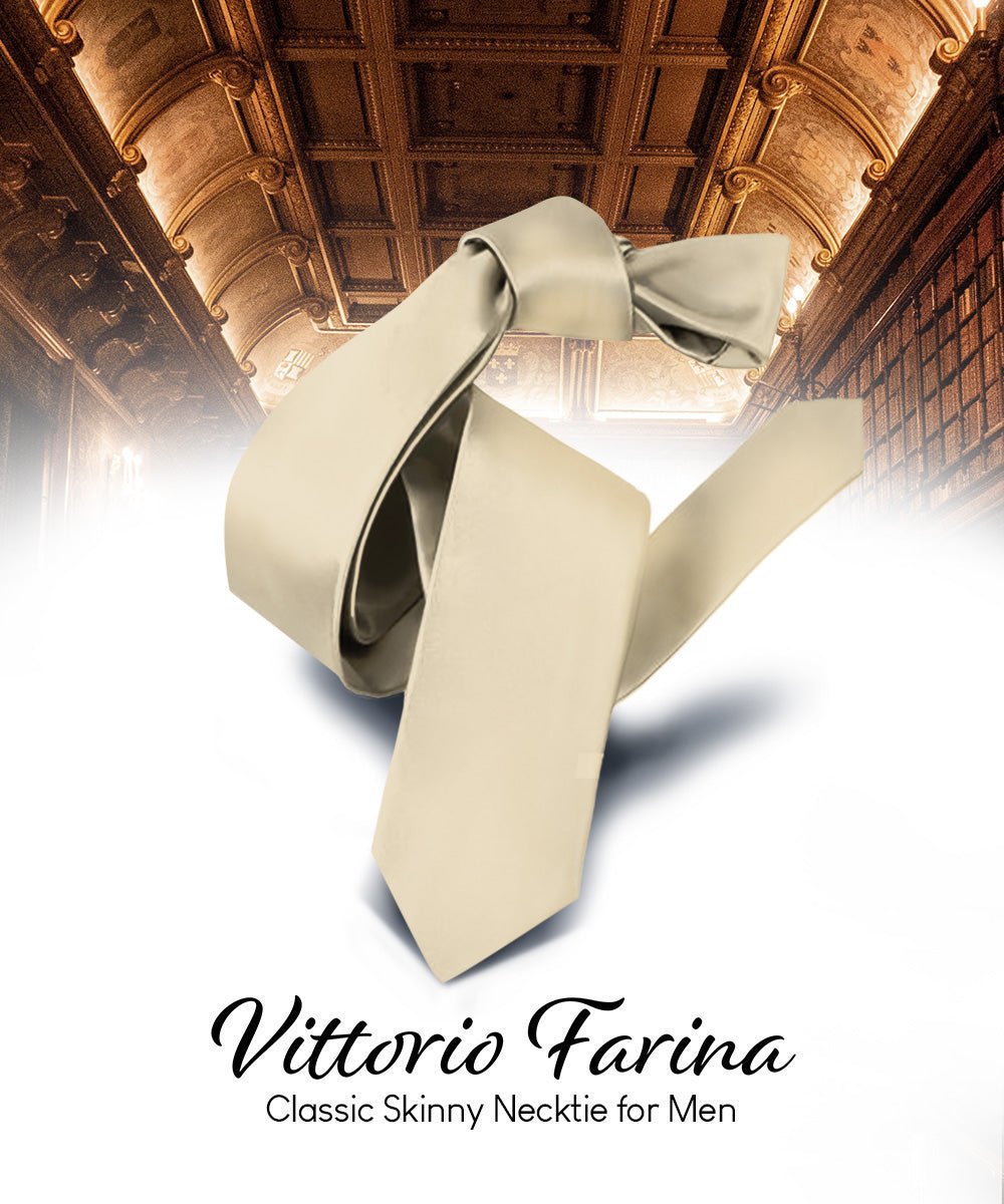 Vittorio Farina Men's Satin Skinny Necktie - N - SKINNY_BEIGE - Classy Cufflinks