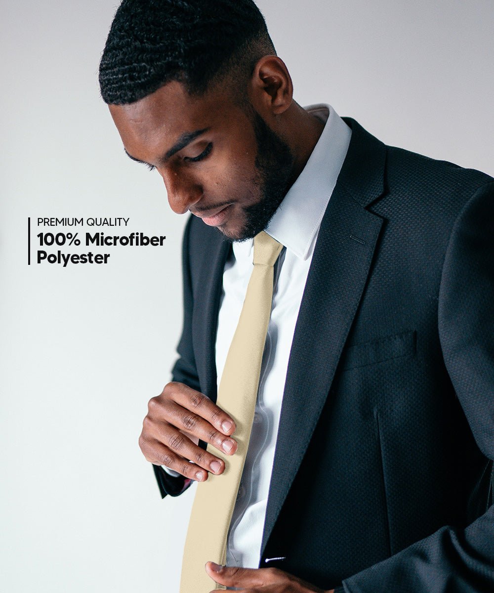 Vittorio Farina Men's Satin Skinny Necktie - N - SKINNY_BEIGE - Classy Cufflinks