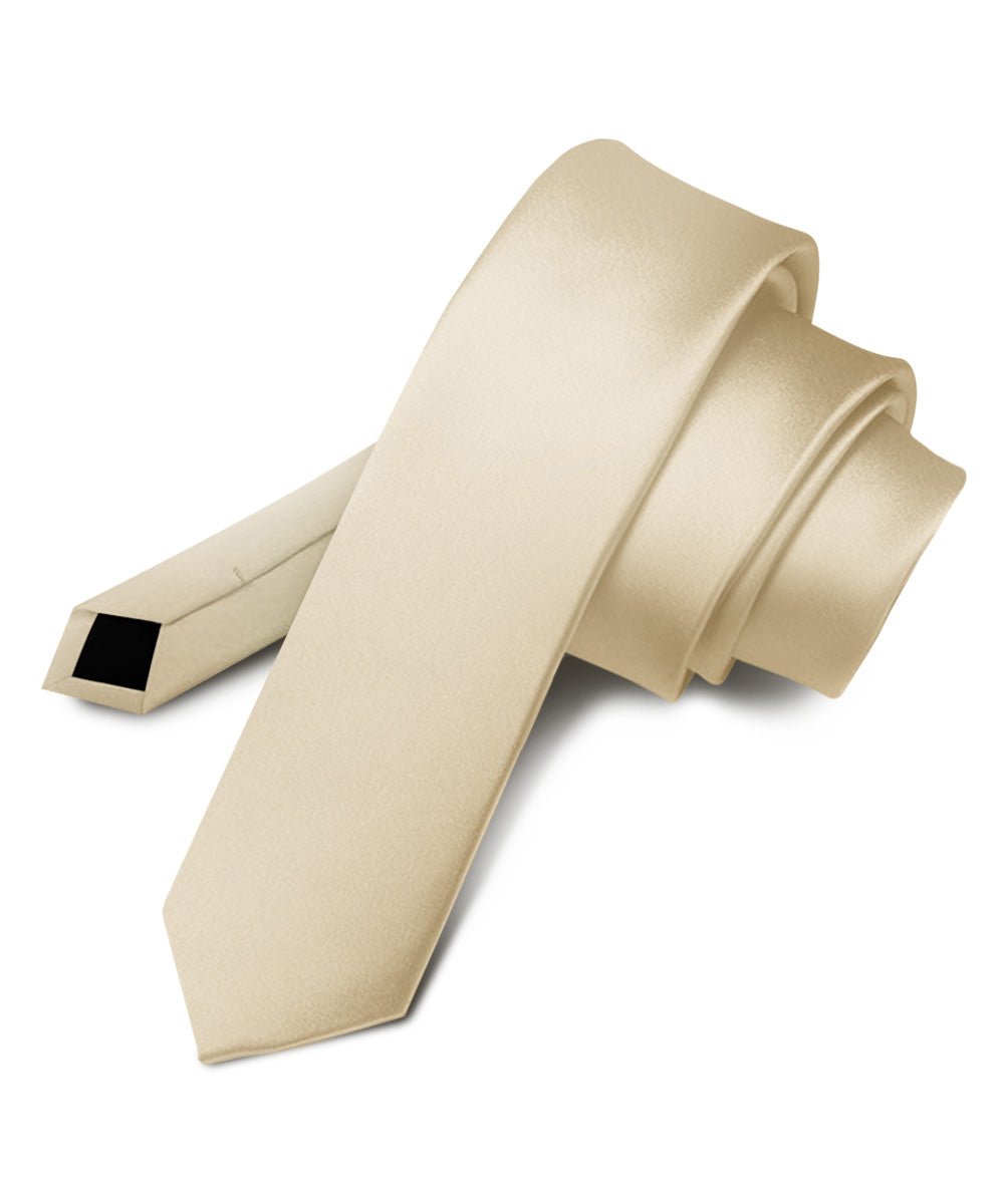 Vittorio Farina Men's Satin Skinny Necktie - N - SKINNY_BEIGE - Classy Cufflinks