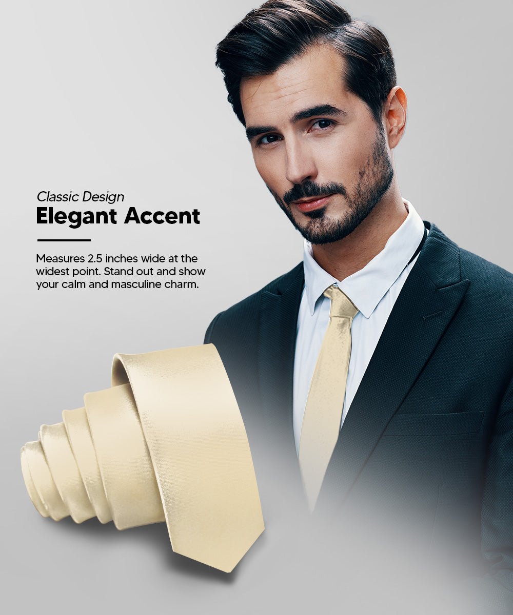Vittorio Farina Men's Satin Skinny Necktie - N - SKINNY_BEIGE - Classy Cufflinks