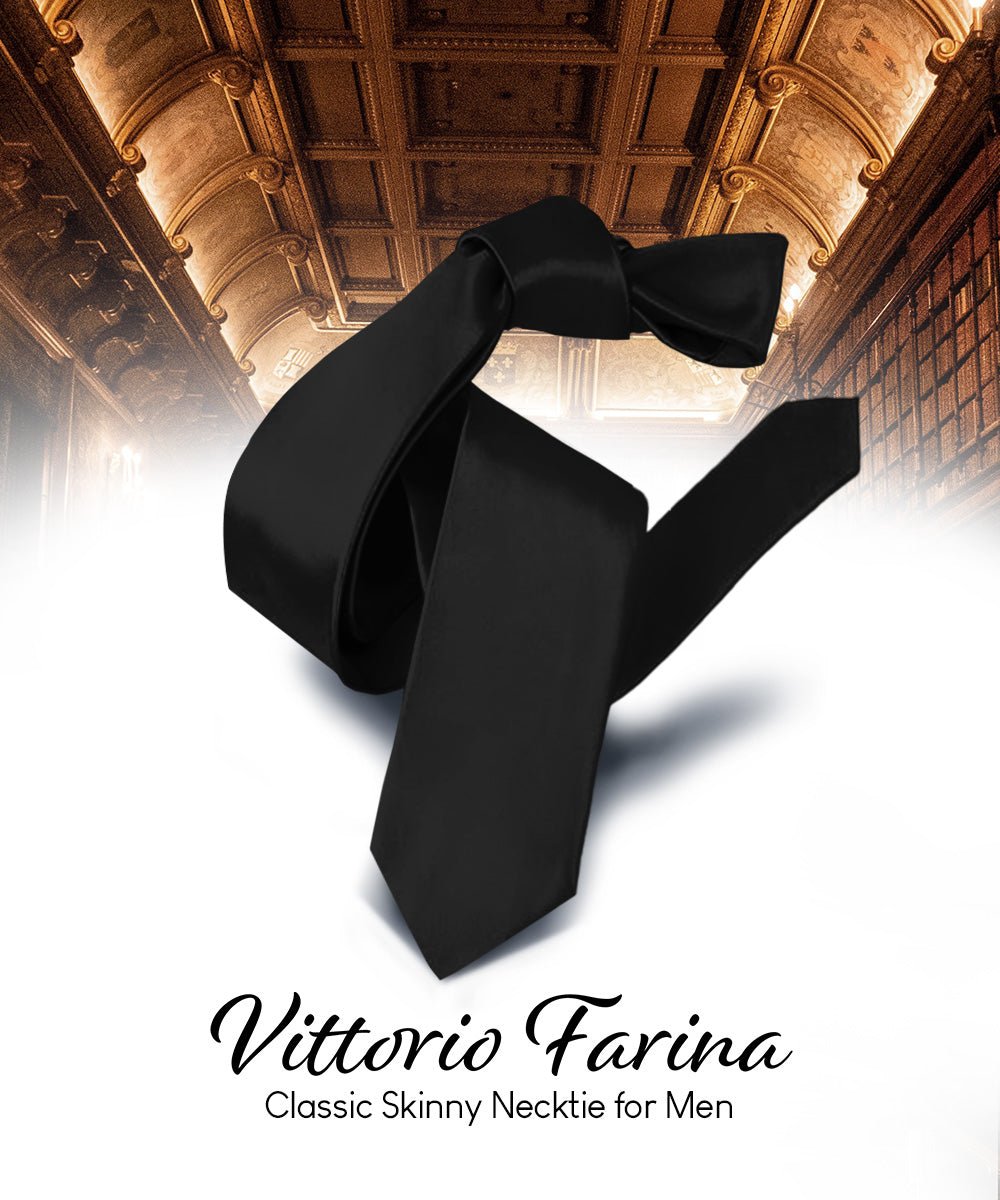 Vittorio Farina Men's Satin Skinny Necktie - N - SKINNY_BLACK - Classy Cufflinks