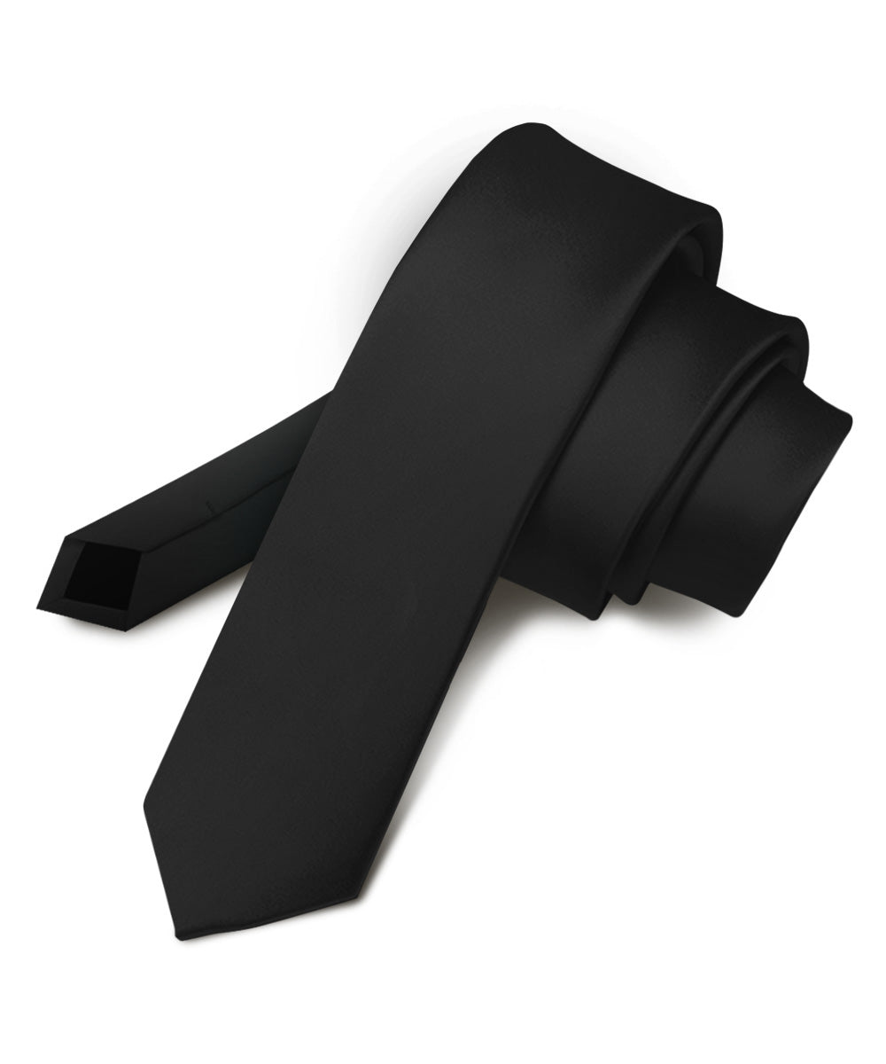 Vittorio Farina Men's Satin Skinny Necktie - N - SKINNY_BLACK - Classy Cufflinks