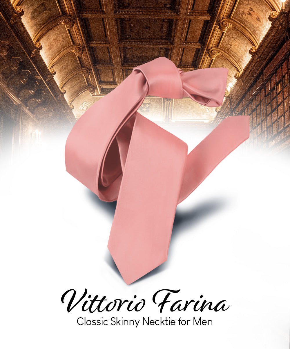Vittorio Farina Men's Satin Skinny Necktie - N - SKINNY_BLUSH - Classy Cufflinks