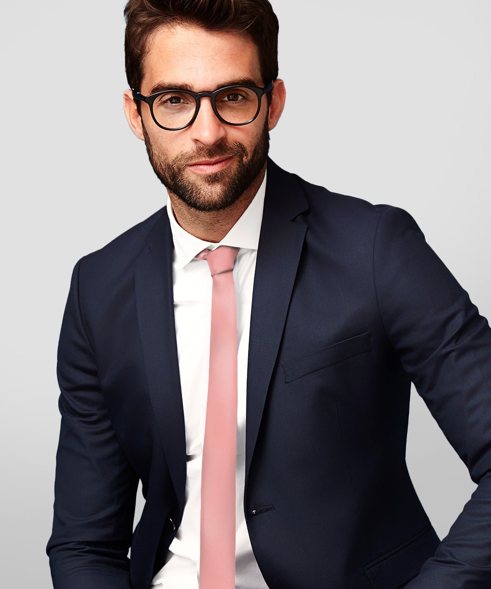 Vittorio Farina Men's Satin Skinny Necktie - N - SKINNY_BLUSH - Classy Cufflinks